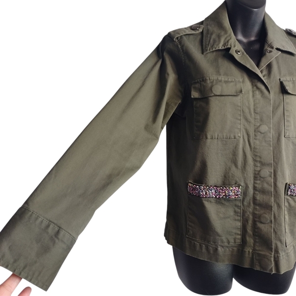 a new day Women's Military Green Embellished Pockets Jacket Size Medium - Picture 8 of 15